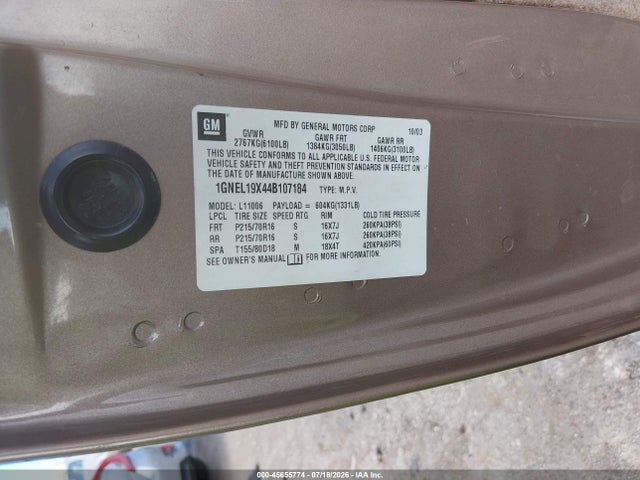 Aukcja sprzedaży 2004 Chevrolet Astro Passenger, vin: 1GNEL19X44B107184, numer aukcji: 45655774