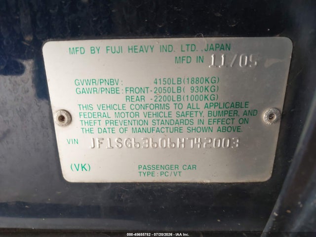 Продажа на аукционе авто 2006 Subaru Forester 2.5x, vin: JF1SG63606H742003, номер лота: 45655782