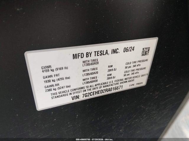 Aukcja sprzedaży 2024 Tesla Cybertruck All-wheel Drive, vin: 7G2CEHED2RA016671, numer aukcji: 45655788