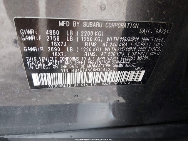 Subaru Outback Limited 2022 4S4BTANC6N3144257 Image 9