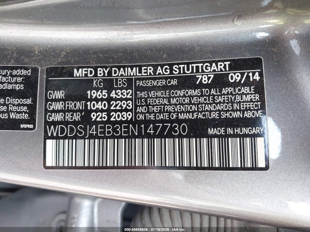 Aukcja sprzedaży 2014 Mercedes-benz Cla 250, vin: WDDSJ4EB3EN147730, numer aukcji: 45655806