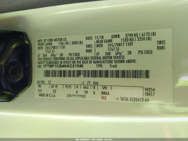 1FTMF1CB4KKC21546 Ford F-150 Xl