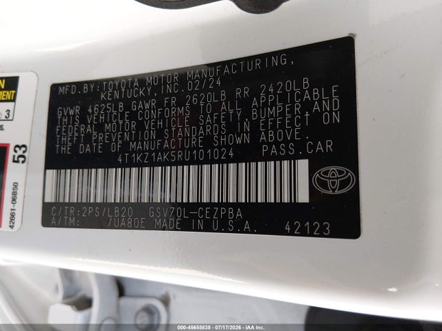 Aukcja sprzedaży 2024 Toyota Camry Xse V6, vin: 4T1KZ1AK5RU101024, numer aukcji: 45655838
