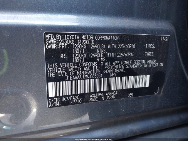 Toyota VENZA LE 2021 JTEAAAAH7MJ083031 Image 9