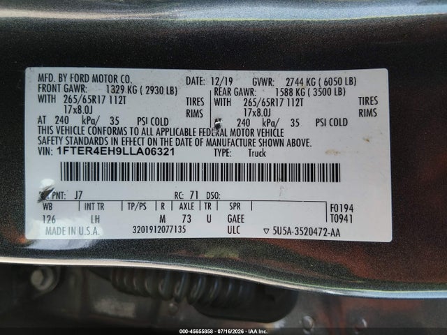 Ford Ranger Xlt 2020 1FTER4EH9LLA06321 Image 9