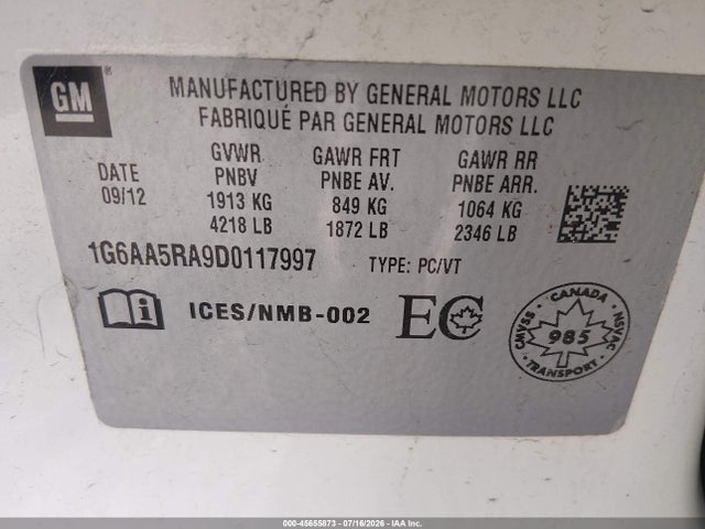 2013 Cadillac Ats Standard მანქანა იყიდება აუქციონზე, vin: 1G6AA5RA9D0117997, აუქციონის ნომერი: 45655873