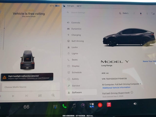 Продаж на аукціоні авто 2026 Tesla Model Y Premium Rear-wheel Drive/rear-wheel Drive, vin: 7SAYGDEDXTF646138, номер лоту: 45655906