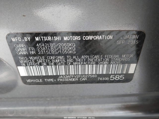 Mitsubishi Lancer Evolution Final Edition 2015 JA32W7FV2FU027560 Image 9
