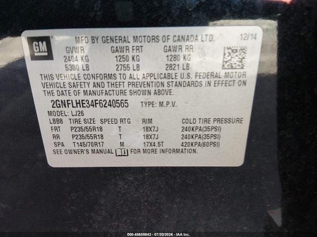 Chevrolet Equinox Ltz 2015 2GNFLHE34F6240565 Image 9