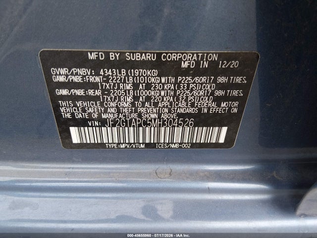 Subaru Crosstrek Premium 2021 JF2GTAPC5MH304526 Image 9