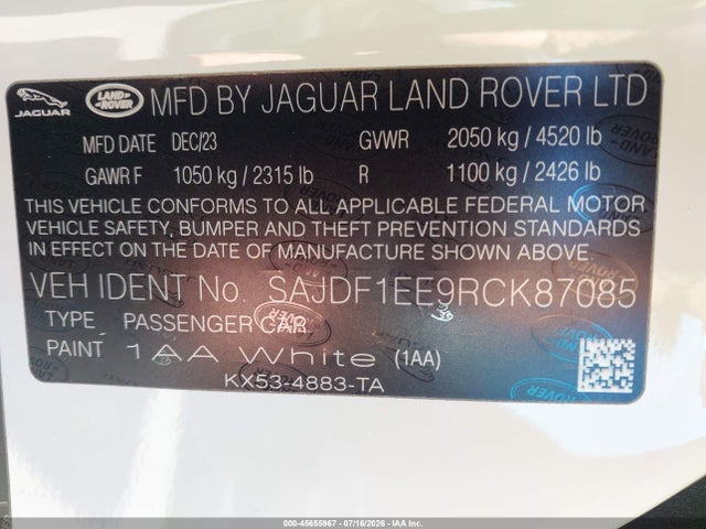 Aukcja sprzedaży 2024 Jaguar F-type P450 R-dynamic Rwd Automatic, vin: SAJDF1EE9RCK87085, numer aukcji: 45655967