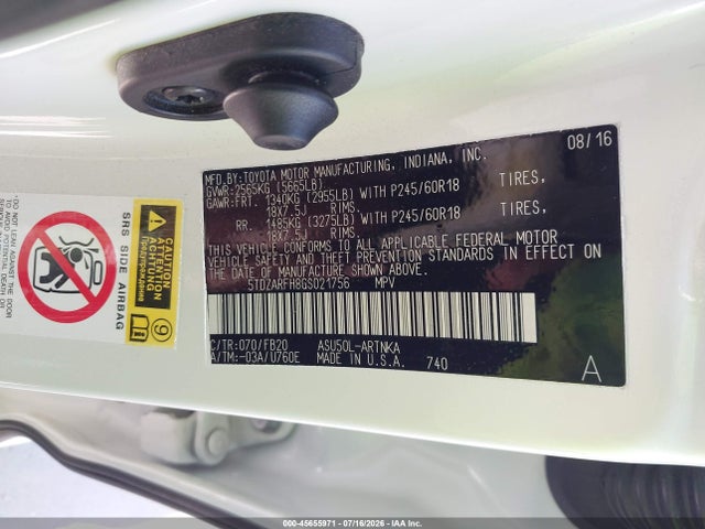 Toyota Highlander Le 2016 5TDZARFH8GS021756 Image 9