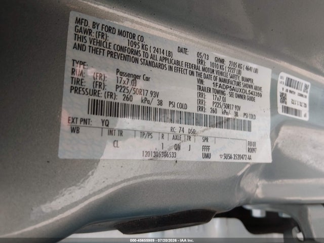 45655989 :رقم المزاد ، 1FADP5AUXDL543359 vin ، 2013 Ford C-max Hybrid Se مزاد بيع