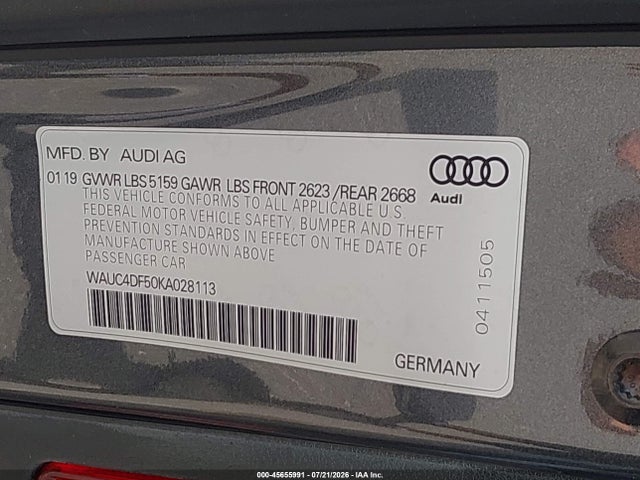 Продаж на аукціоні авто 2019 Audi S5 3.0t Premium, vin: WAUC4DF50KA028113, номер лоту: 45655991