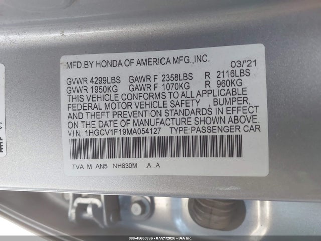 Honda ACCORD LX 2021 1HGCV1F19MA054127 Image 9