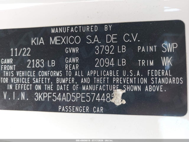 Aukcja sprzedaży 2023 Kia Forte Gt-line, vin: 3KPF54AD5PE574485, numer aukcji: 45656019