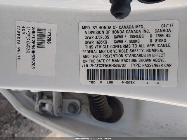 Honda Civic Lx 2017 2HGFC2F54HH536703 Image 9
