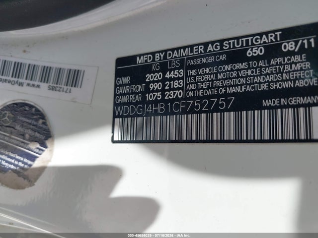 2012 Mercedes-benz C 250 მანქანა იყიდება აუქციონზე, vin: WDDGJ4HB1CF752757, აუქციონის ნომერი: 45656029