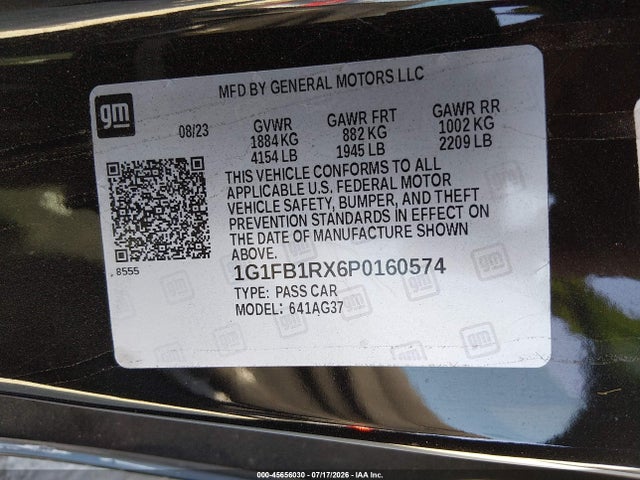 1G1FB1RX6P0160574 Chevrolet Camaro Rwd 1lt