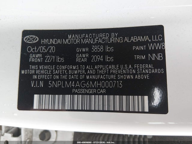 2021 Hyundai Elantra Sel მანქანა იყიდება აუქციონზე, vin: 5NPLM4AG6MH000713, აუქციონის ნომერი: 45656060