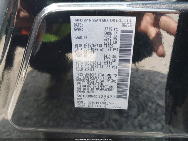 Продажа на аукционе авто 2016 Infiniti Qx60, vin: 5N1AL0MM4GC525477, номер лота: 45656068