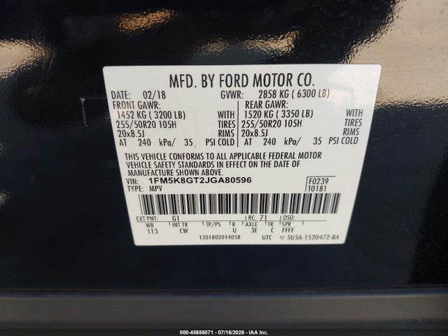 Ford EXPLORER SPORT 2018 1FM5K8GT2JGA80596 Image 9