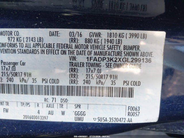 Ford FOCUS SE 2016 1FADP3K2XGL299136 Image 9