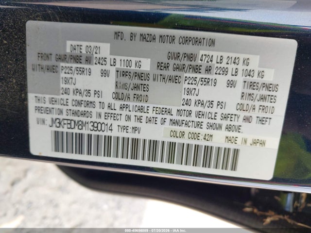 Продажа на аукционе авто 2021 Mazda Cx-5 Grand Touring, vin: JM3KFBDM8M1390014, номер лота: 45656089