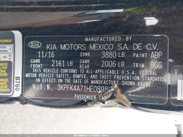 Продажа на аукционе авто 2017 Kia Forte Lx, vin: 3KPFK4A71HE089894, номер лота: 45656106