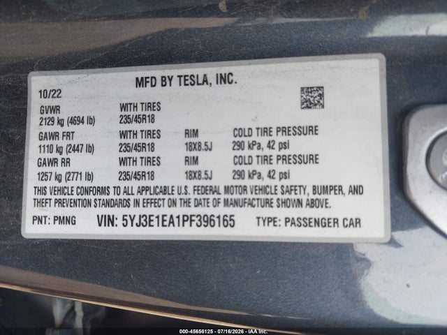 Tesla Model 3 Rear-wheel Drive 2023 5YJ3E1EA1PF396165 Image 9