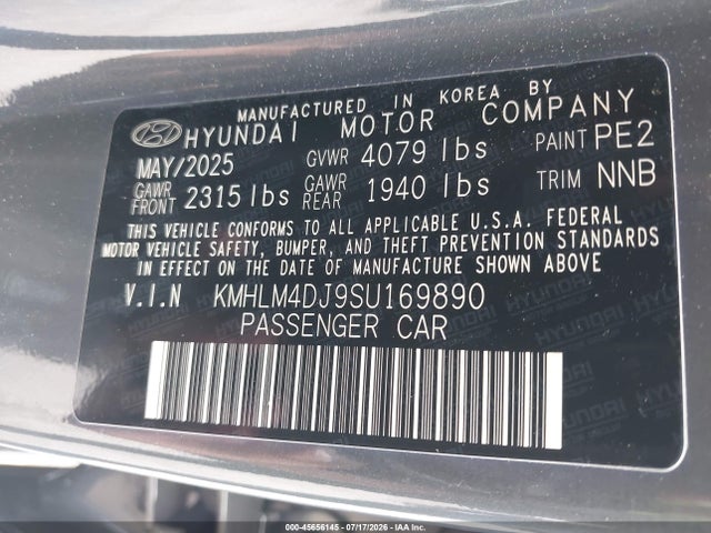 2025 Hyundai Elantra Hybrid Sel Sport მანქანა იყიდება აუქციონზე, vin: KMHLM4DJ9SU169890, აუქციონის ნომერი: 45656145