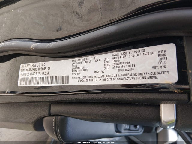 2024 Jeep Grand Cherokee L Limited 4x4 მანქანა იყიდება აუქციონზე, vin: 1C4RJKBG8R8605148, აუქციონის ნომერი: 45656167