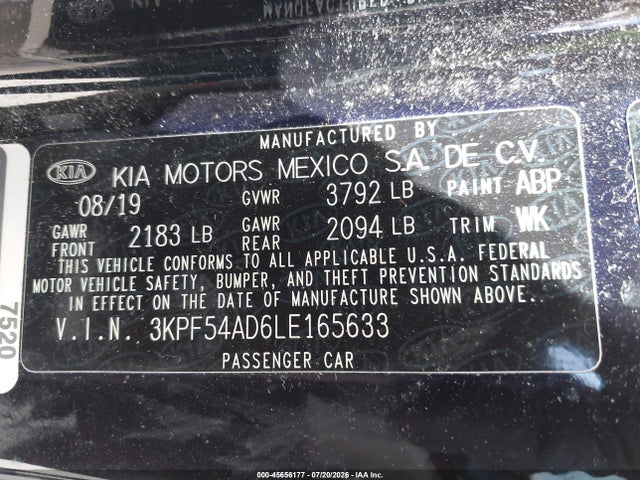 45656177 :رقم المزاد ، 3KPF54AD6LE165633 vin ، 2020 Kia Forte Ex مزاد بيع