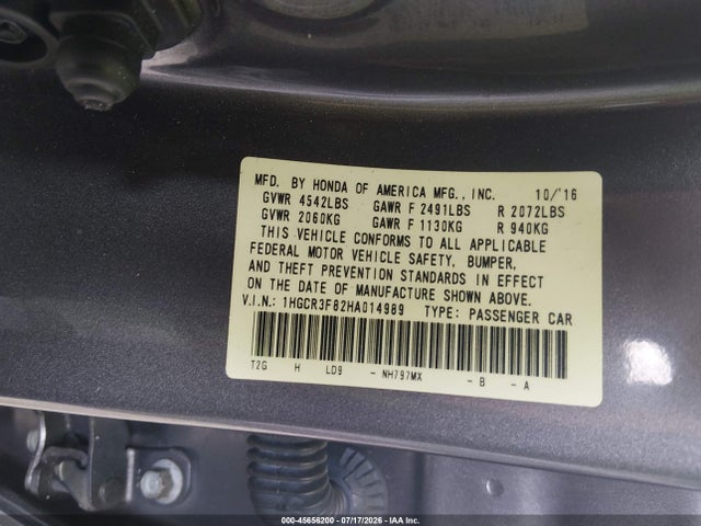 Продажа на аукционе авто 2017 Honda Accord Ex-l V6, vin: 1HGCR3F82HA014989, номер лота: 45656200