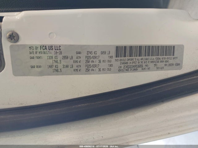45656218 :رقم المزاد ، 2C4RDGEG4KR536856 vin ، 2019 Dodge Grand Caravan Gt مزاد بيع