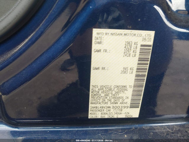 Продажа на аукционе авто 2021 Nissan Altima S Fwd, vin: 1N4BL4BV1MN300399, номер лота: 45656240