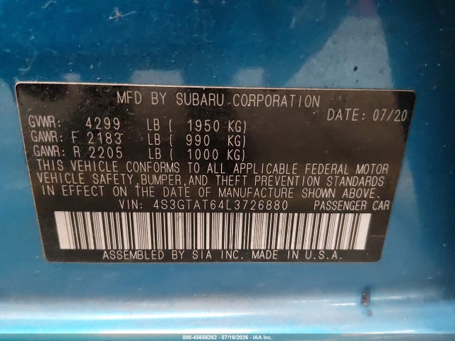 Продаж на аукціоні авто 2020 Subaru Impreza Limited 5-door, vin: 4S3GTAT64L3726880, номер лоту: 45656262
