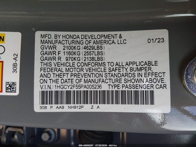 1HGCY2F55PA005236 Honda Accord Hybrid Sport
