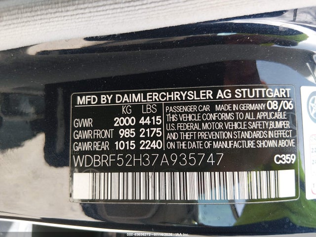 Продажа на аукционе авто 2007 Mercedes-benz C 230 Sport, vin: WDBRF52H37A935747, номер лота: 45656272
