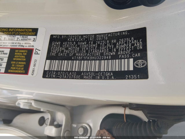Toyota CAMRY XLE 2017 4T1BF1FK9HU322948 Image 9