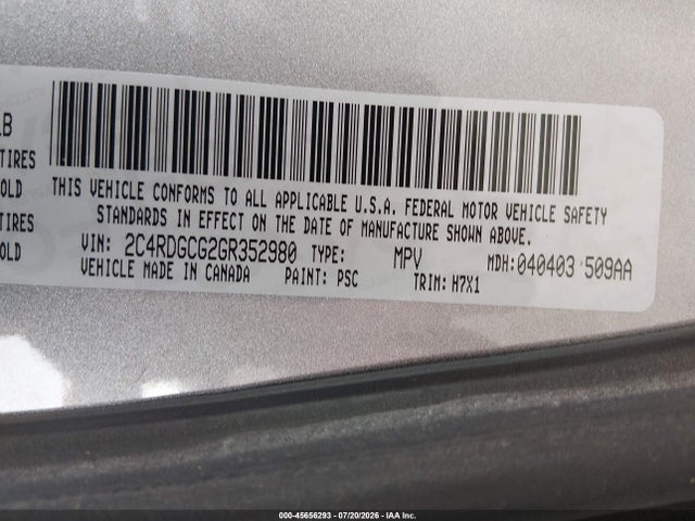 Dodge Grand Caravan Sxt 2016 2C4RDGCG2GR352980 Image 9