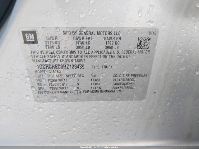 1GCRCREC0HZ138439 Chevrolet Silverado 1500 Lt