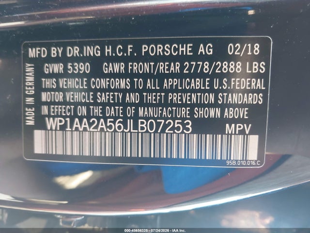 Продаж на аукціоні авто 2018 Porsche Macan, vin: WP1AA2A56JLB07253, номер лоту: 45656325