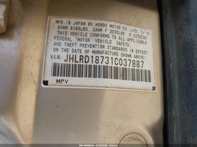 Продаж на аукціоні авто 2001 Honda Cr-v Special Edition, vin: JHLRD18731C037887, номер лоту: 45656344