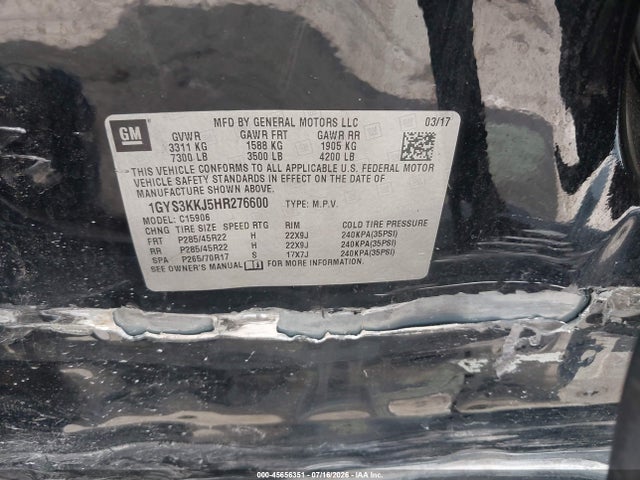 Продаж на аукціоні авто 2017 Cadillac Escalade Esv Platinum, vin: 1GYS3KKJ5HR276600, номер лоту: 45656351