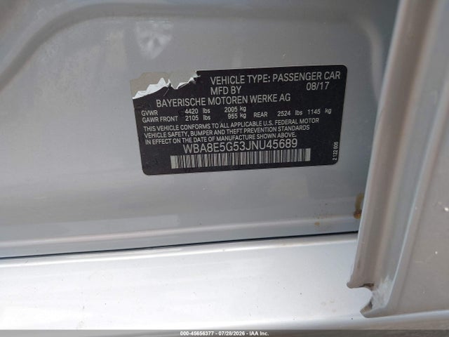 Aukcja sprzedaży 2018 Bmw 320i Xdrive, vin: WBA8E5G53JNU45689, numer aukcji: 45656377