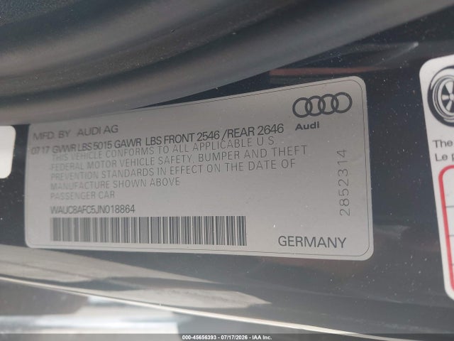 Aukcja sprzedaży 2018 Audi A6 2.0t Premium/2.0t Sport, vin: WAUC8AFC5JN018864, numer aukcji: 45656393