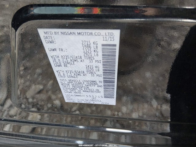 Aukcja sprzedaży 2015 Infiniti Qx60, vin: 5N1AL0MM6FC555255, numer aukcji: 45656397