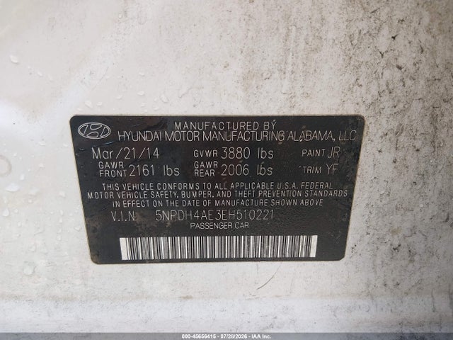 Hyundai Elantra Limited 2014 5NPDH4AE3EH510221 Image 9
