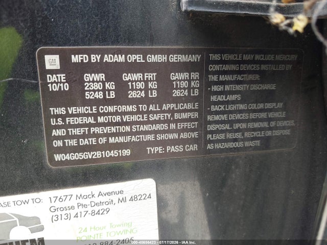 Продажа на аукционе авто 2011 Buick Regal Cxl Turbo Russelsheim, vin: W04G05GV2B1045199, номер лота: 45656423